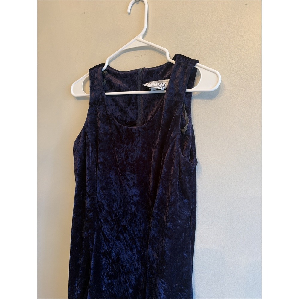 Vintage 90s Blue Velvet Midi Dress Y2K Bell Whimsigoth Skater Skirt 9 Sleeveless - Picture 2 of 16